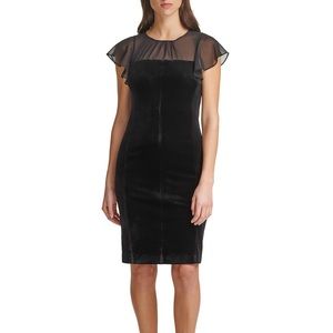 Harper Rose Women's Black Flutter Sleeve Velvet Sheath Dress Jewel Neck